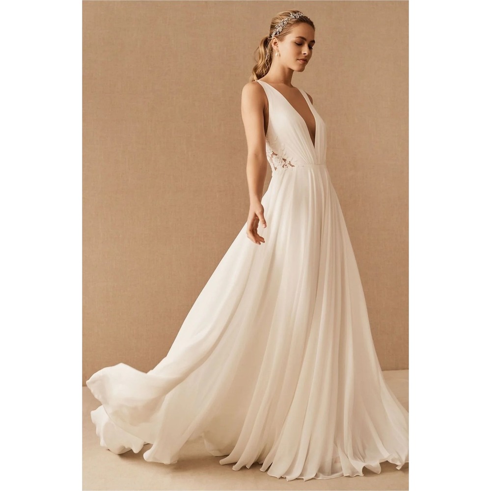 Jenny by Jenny Yoo Elinor Wedding Dress Deep V-Neck Lace Illusion White Train 16